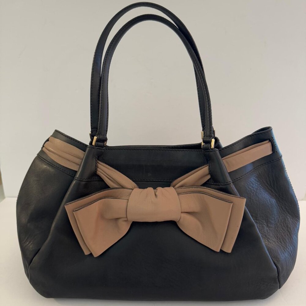 VALENTINO, Black Leather with Taupe Bow